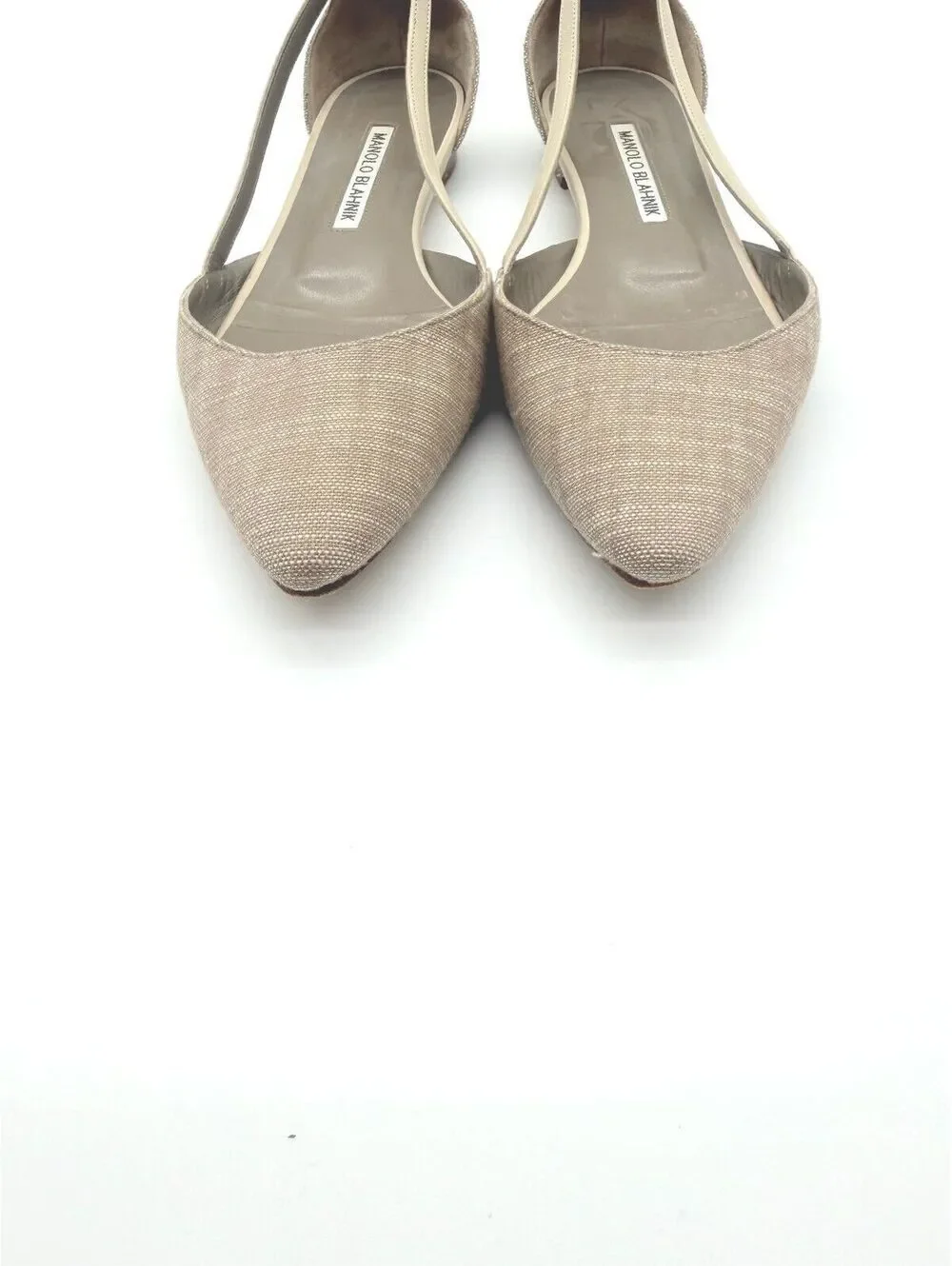 Manolo Blahnik Beige D’Orsay Pointed Toe Flats Nude Linen Shoes Designer 36.5